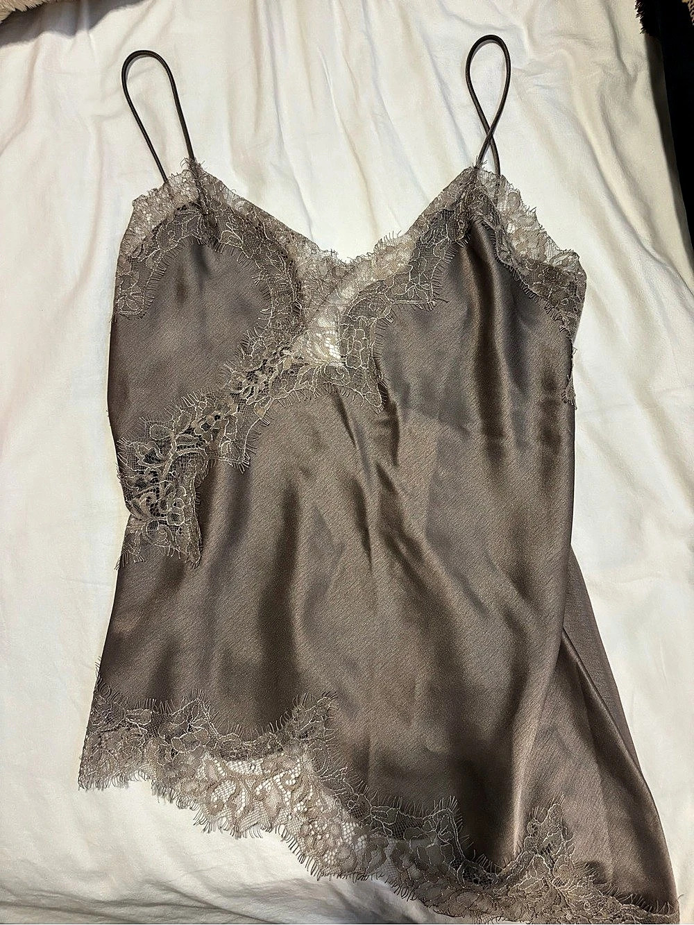 Zara Lace Trim Satin Cami in Brown Size Small